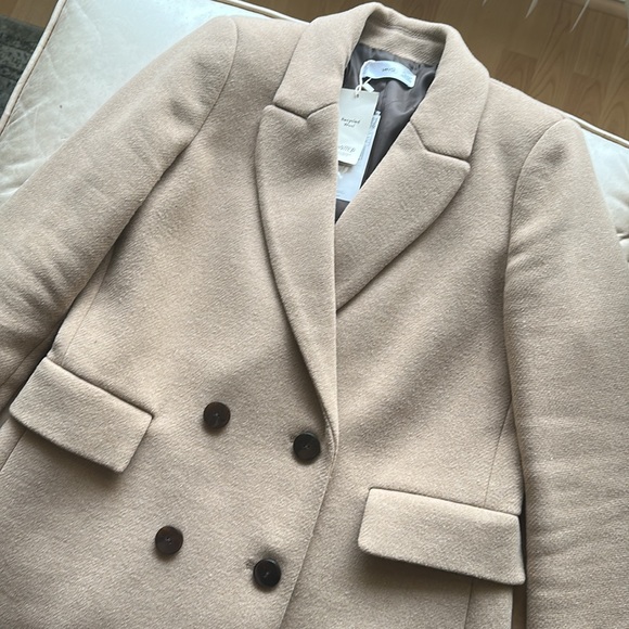 NWT Mango Dali Tan Double-breasted wool coat M - Picture 7 of 9